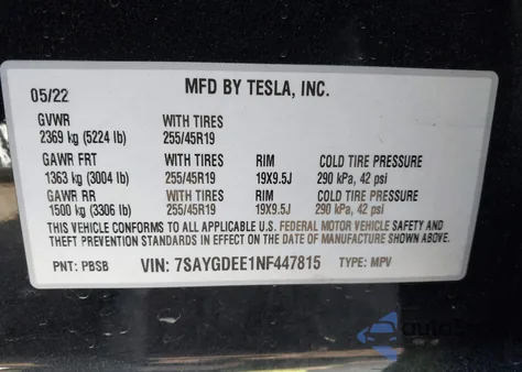 2022 Tesla Model Y Long Range Dual Motor All-Wheel Drive from USA, damaged, VIN 7SAYGDEE1NF447815